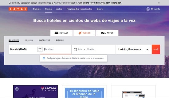Kayak mejor web vuelos