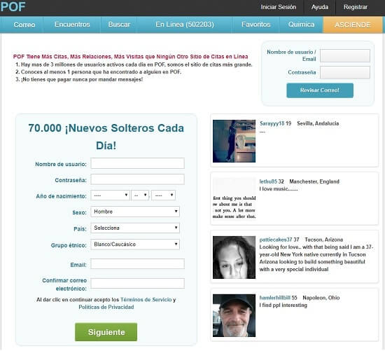 Plenty of Fish pagina principal