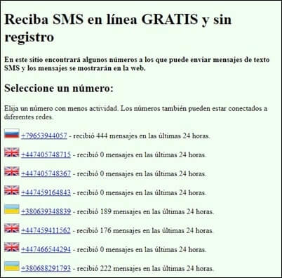 Numeros para recibir SMS