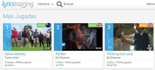 Lyrics Training practicar listening