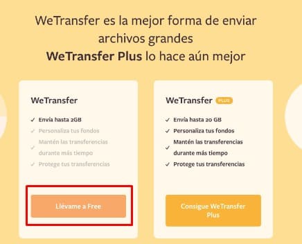 WeTransfer transferir archivos